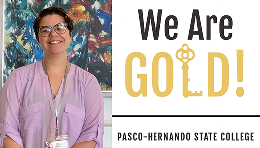 portrait of Chloe Colon-Moore with "We Are Gold!" lettering graphic