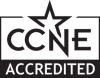 CCNE accredited in black with a star at the top